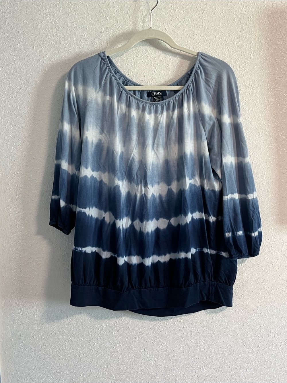 Chaps Women's Blue and White Tie-Dye Scoop Neck Tunic Size 1X